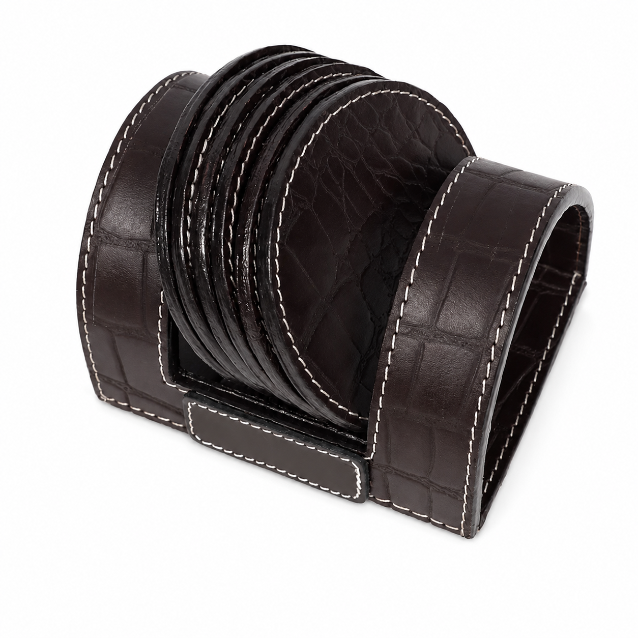 Croc-Textured Leather Coaster Set – Premium Desk & Table Decor