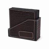 Croc-Textured Leather Coaster Set with Holder – Premium Table Decor