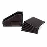 Croc-Textured Leather Coaster Set with Holder – Premium Table Decor