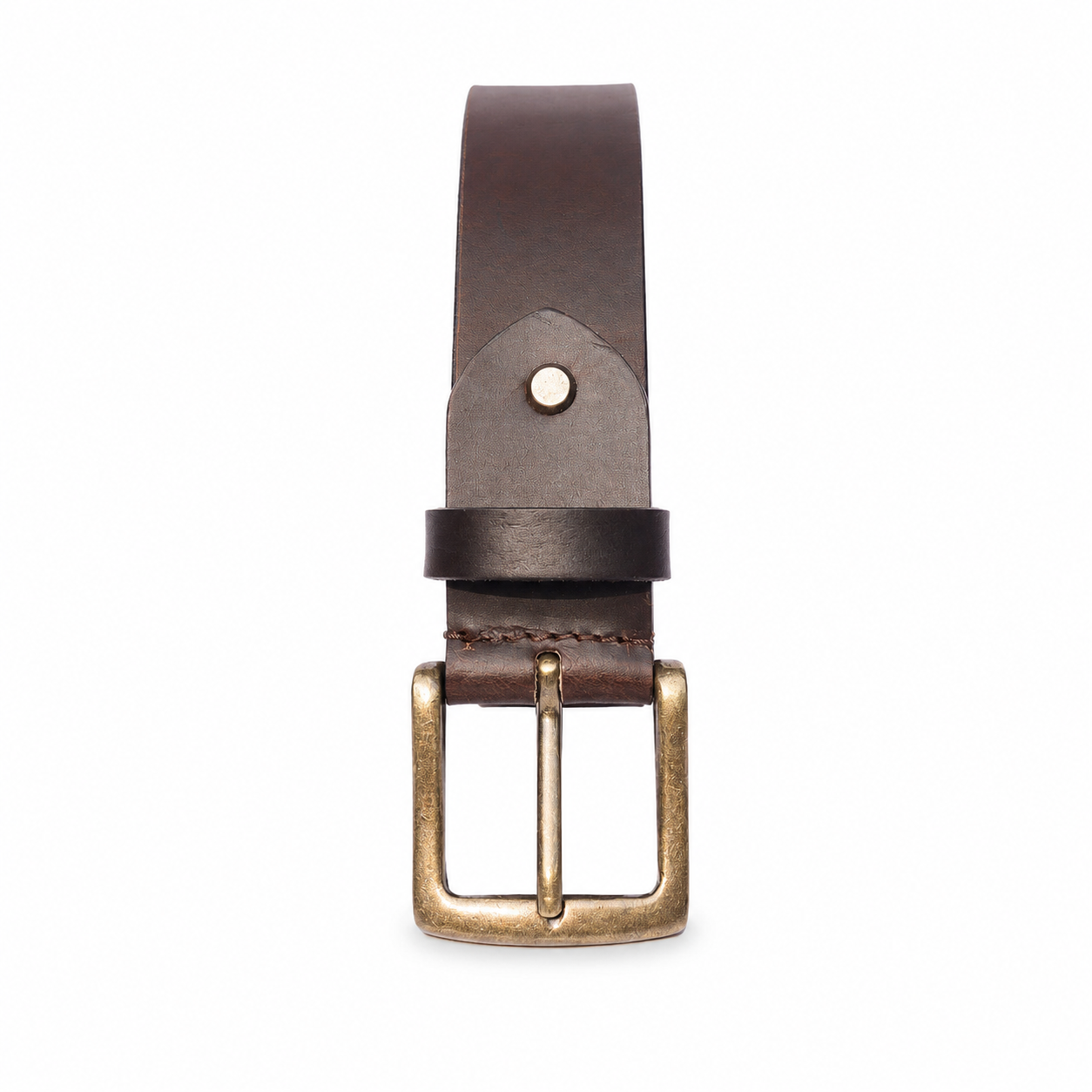 Dark Brown Leather Belt – Antique Buckle Formal Casual Waist Belt