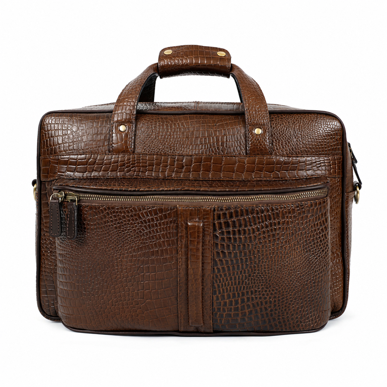 Croc-Embossed Leather Office Bag – Professional Laptop Briefcase