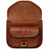 Embossed Leather Crossbody Bag – Buckle Flap Sling Bag