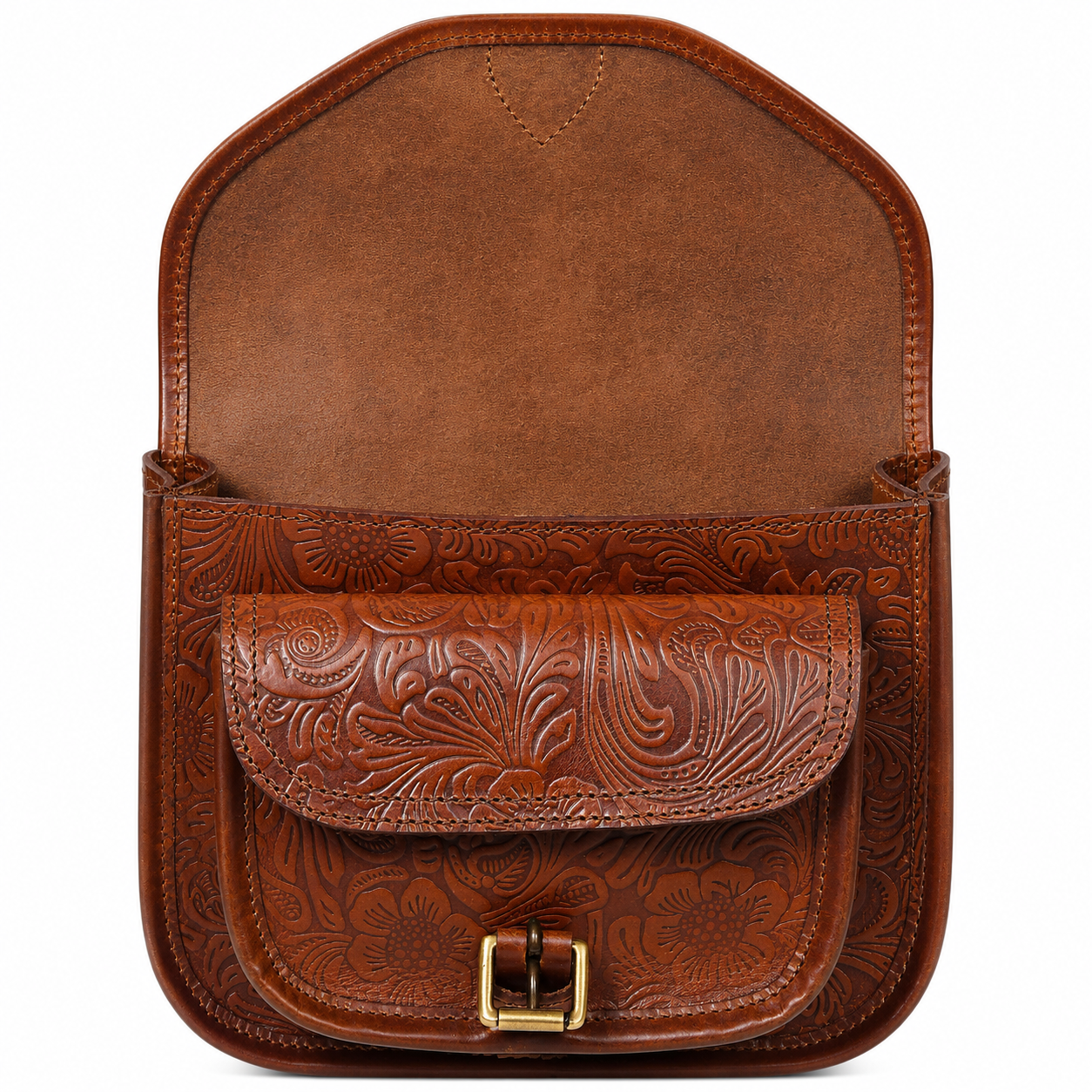 Embossed Leather Crossbody Bag – Buckle Flap Sling Bag
