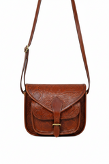 Embossed Leather Crossbody Bag – Buckle Flap Sling Bag