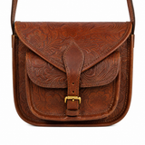 Embossed Leather Crossbody Bag – Buckle Flap Sling Bag