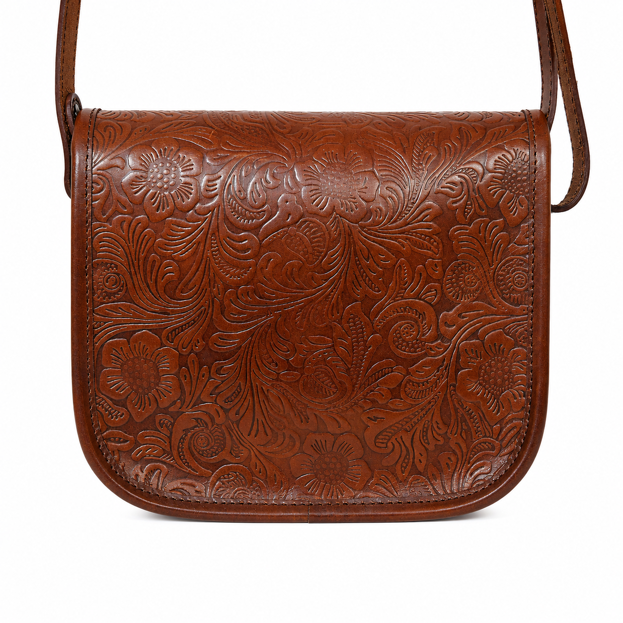 Embossed Leather Crossbody Bag – Buckle Flap Sling Bag