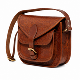 Embossed Leather Crossbody Bag – Buckle Flap Sling Bag