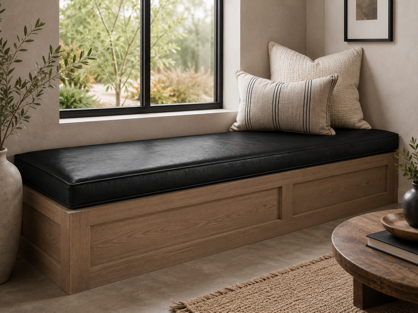 Custom Leather Bench Cushion – Made to Measure Window Seat & Dining Bench Pad