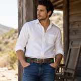 Brown Teal Embossed Leather Belt – Floral Western Waist Belt
