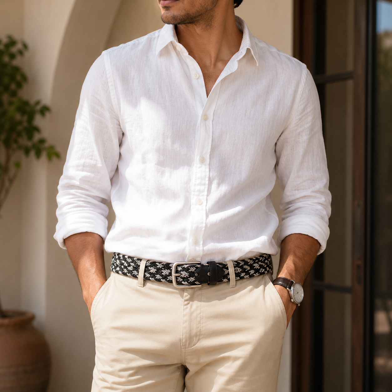 Handwoven Elastic Braided Belt – Adjustable Casual Belt with Leather Ends