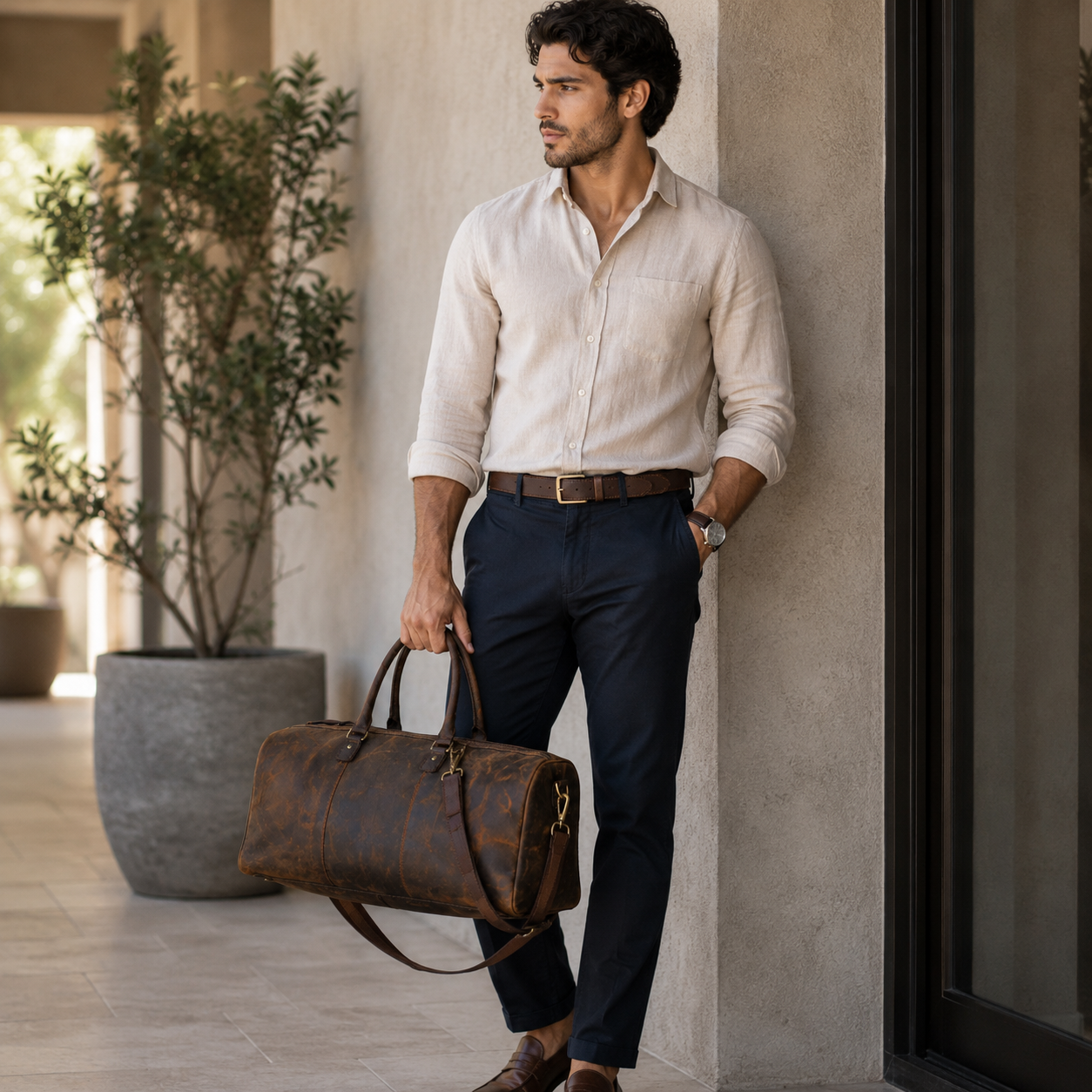 Full-Grain Leather Duffel Bag – Large Weekender Travel Bag