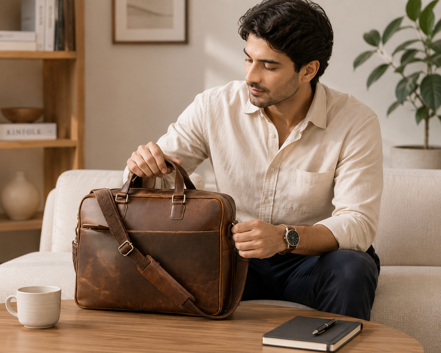 Vintage Leather Briefcase – Professional Laptop Office Travel Bag