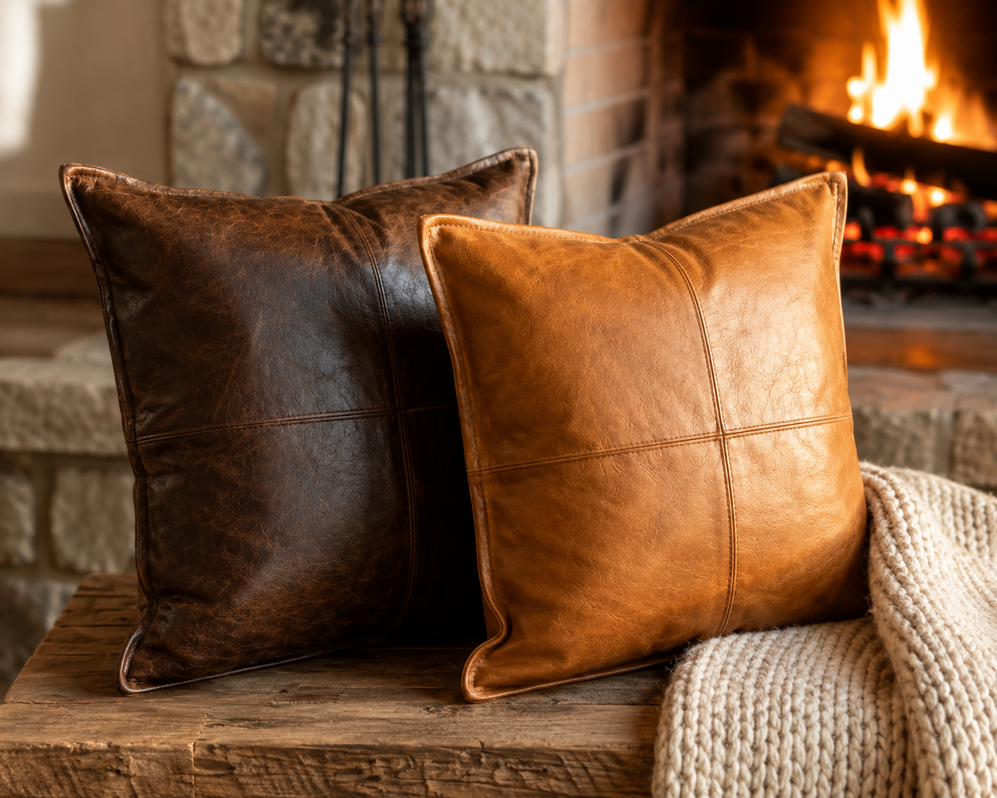 Genuine Leather Pillow Cover – Rustic Throw Cushion Cover