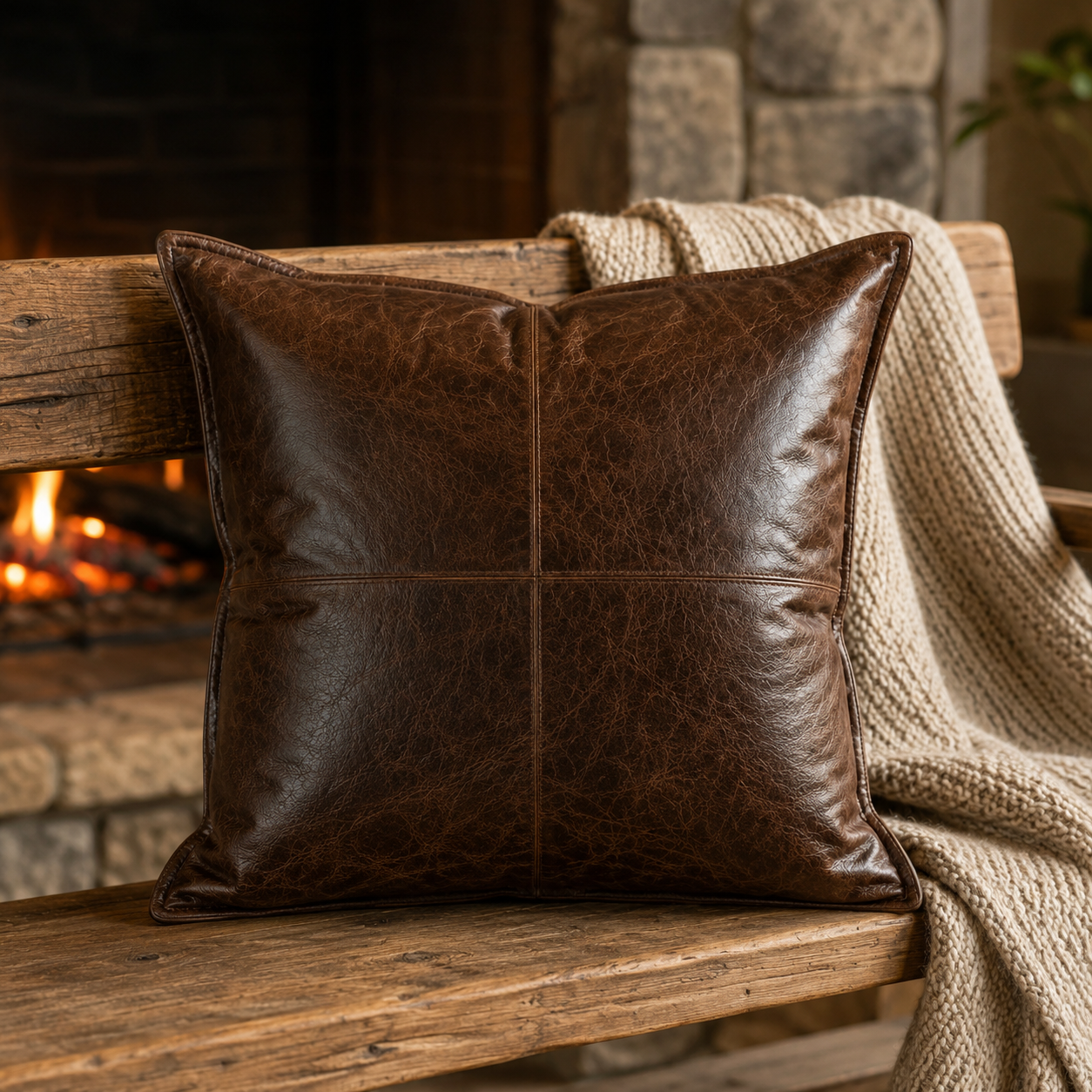 Genuine Leather Pillow Cover – Rustic Throw Cushion Cover