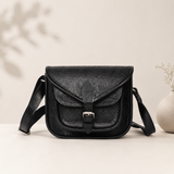 Embossed Leather Crossbody Bag – Buckle Flap Sling Bag
