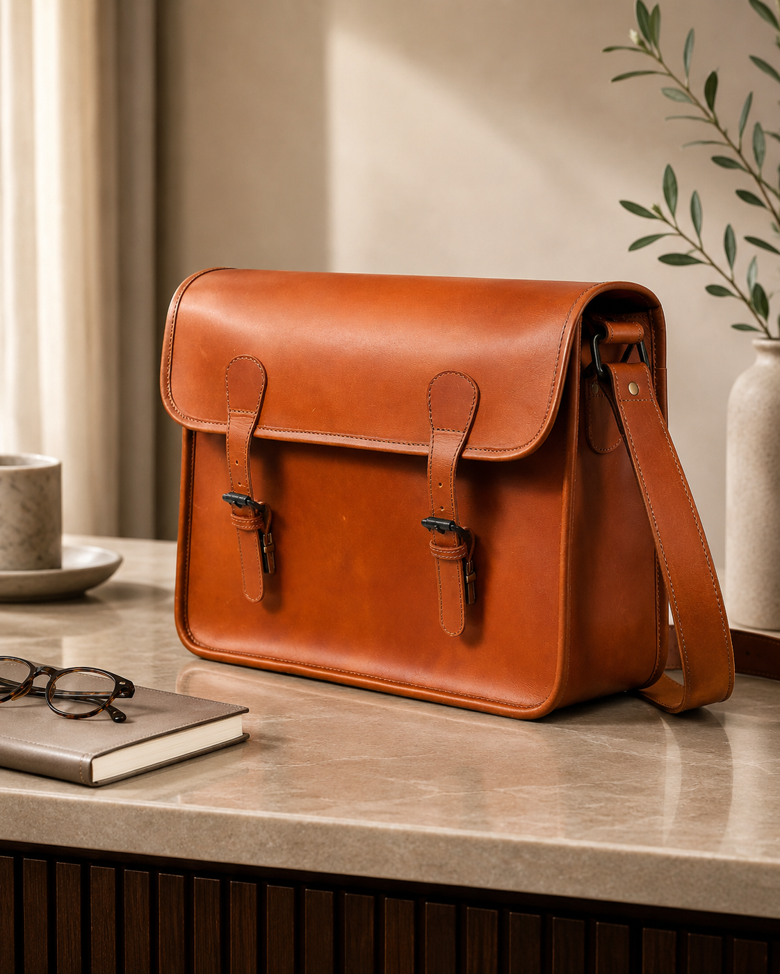Genuine Leather Messenger Bag – Classic Laptop Satchel Shoulder Bag