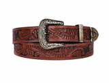 Embossed Leather Belt – Western Waist Belt with Ornate Buckle