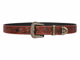 Embossed Leather Belt – Western Waist Belt with Ornate Buckle
