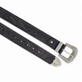 Embossed Leather Belt – Western Waist Belt with Ornate Buckle