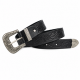 Embossed Leather Belt – Western Waist Belt with Ornate Buckle