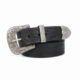 Embossed Leather Belt – Western Waist Belt with Ornate Buckle