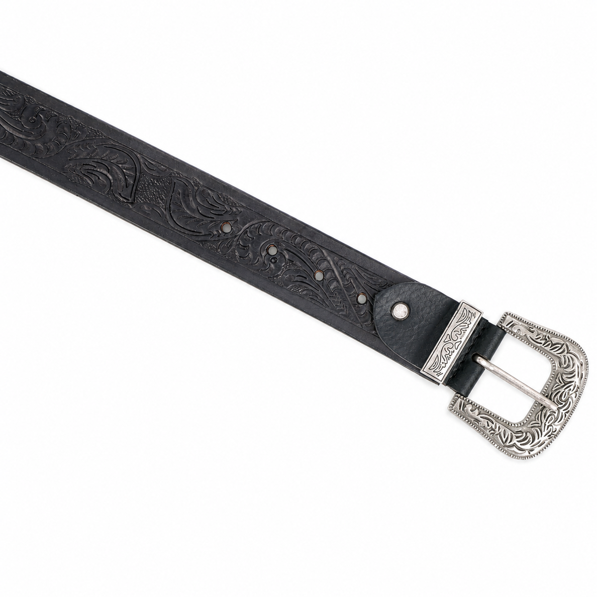Embossed Leather Belt – Western Waist Belt with Ornate Buckle