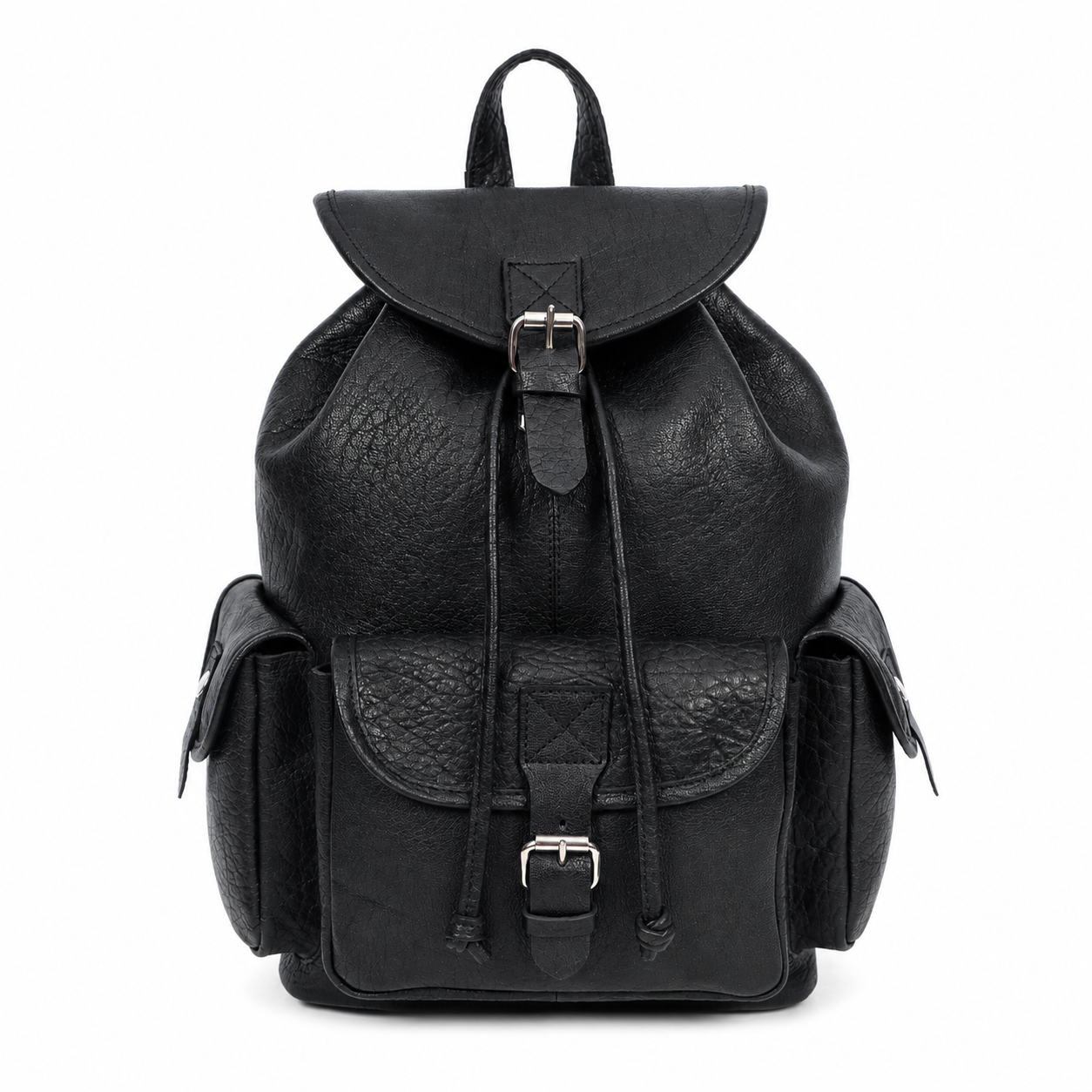 Genuine Leather Utility Backpack – Vintage Travel Bag with Buckle Pockets