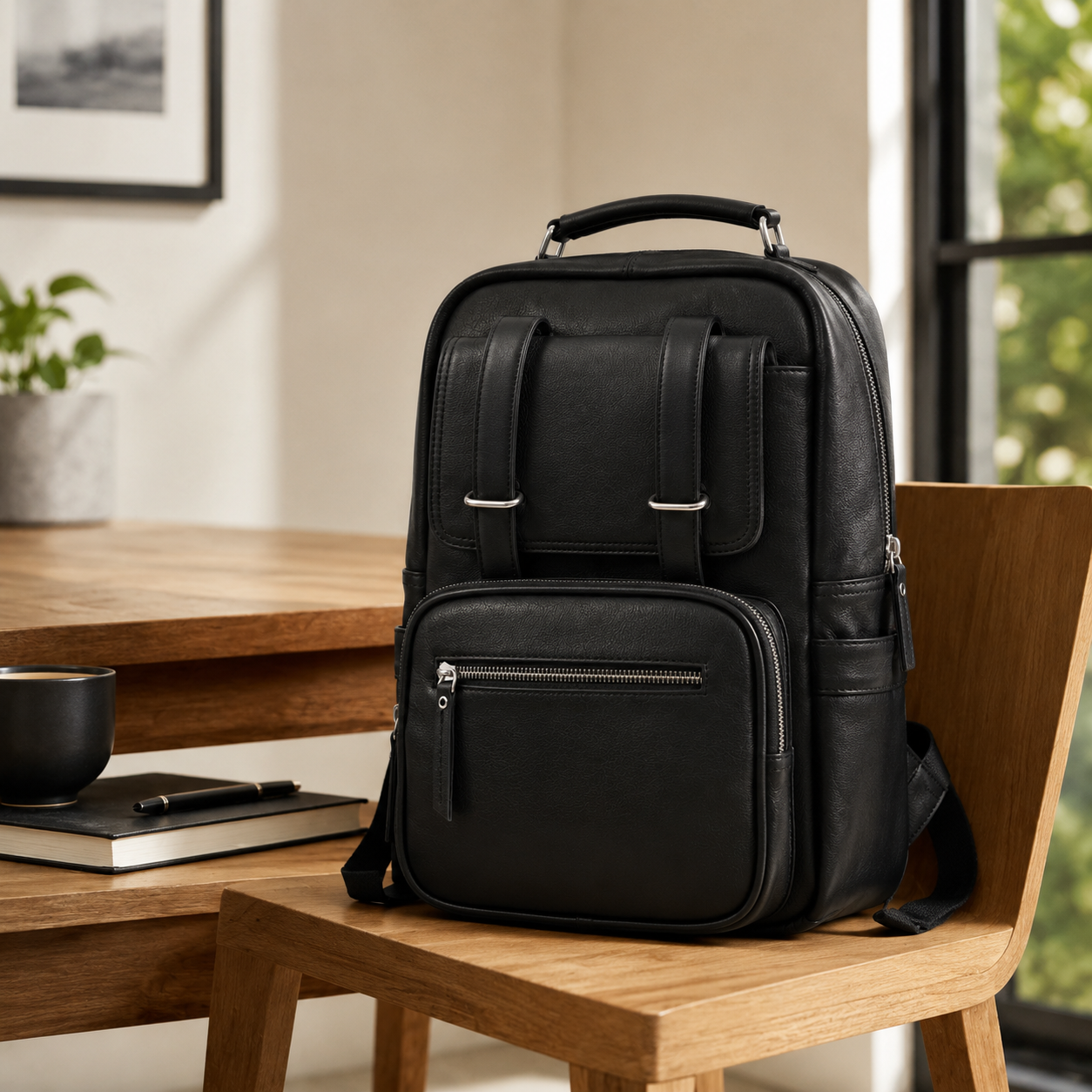 Premium Leather Laptop Backpack – Professional Travel Work Bag