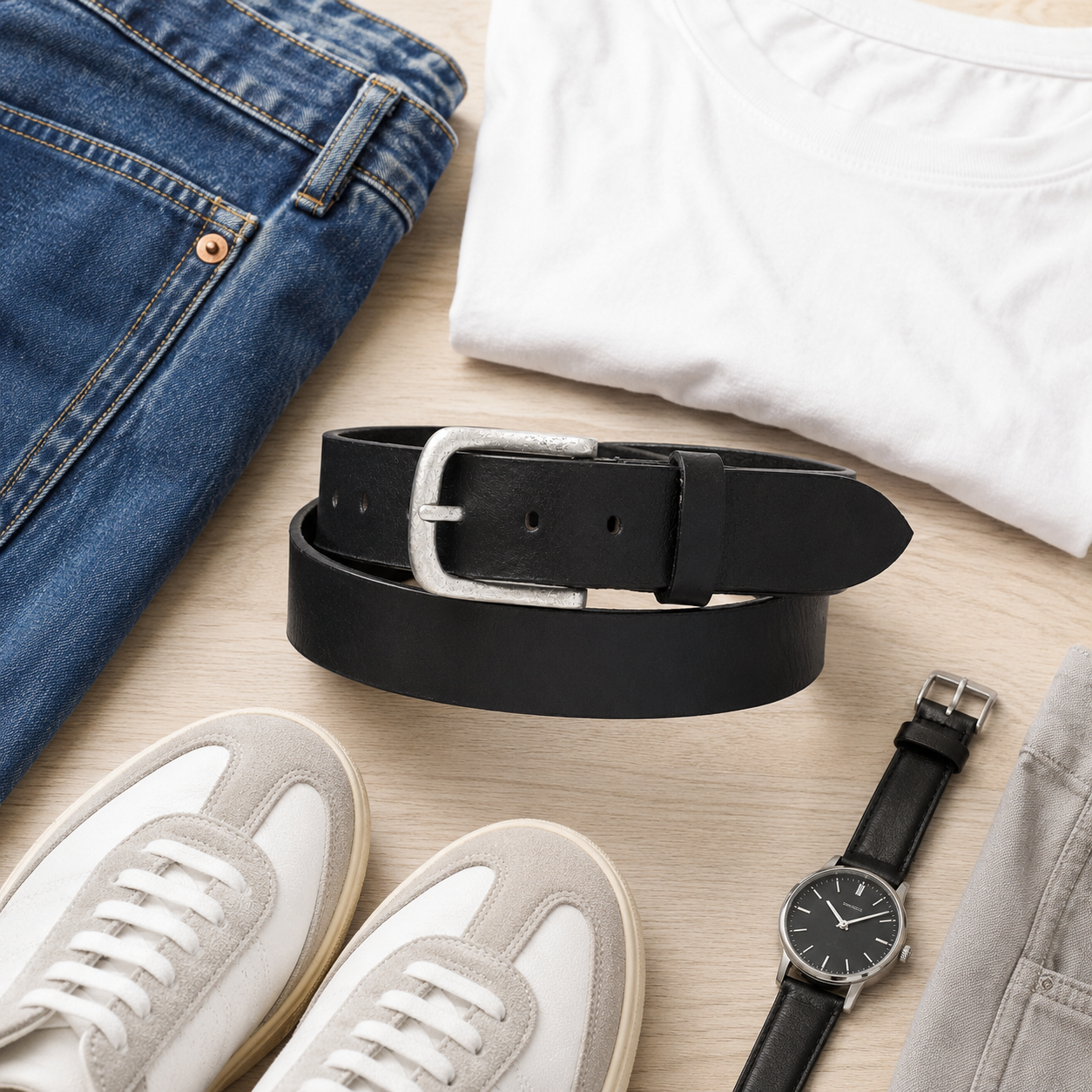 Genuine Leather Waist Belt with Durable Metal Buckle for Formal & Casual Wear