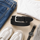 Genuine Leather Waist Belt with Durable Metal Buckle for Formal & Casual Wear