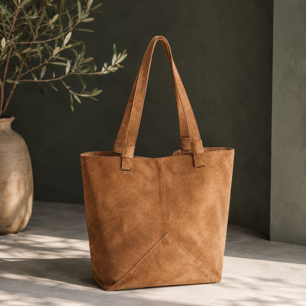 Suede Leather Tote Bag – Spacious Shoulder Bag for Work & Travel