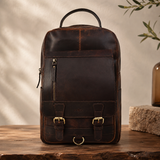 Full-Grain Leather Laptop Backpack – Professional Work Travel Bag