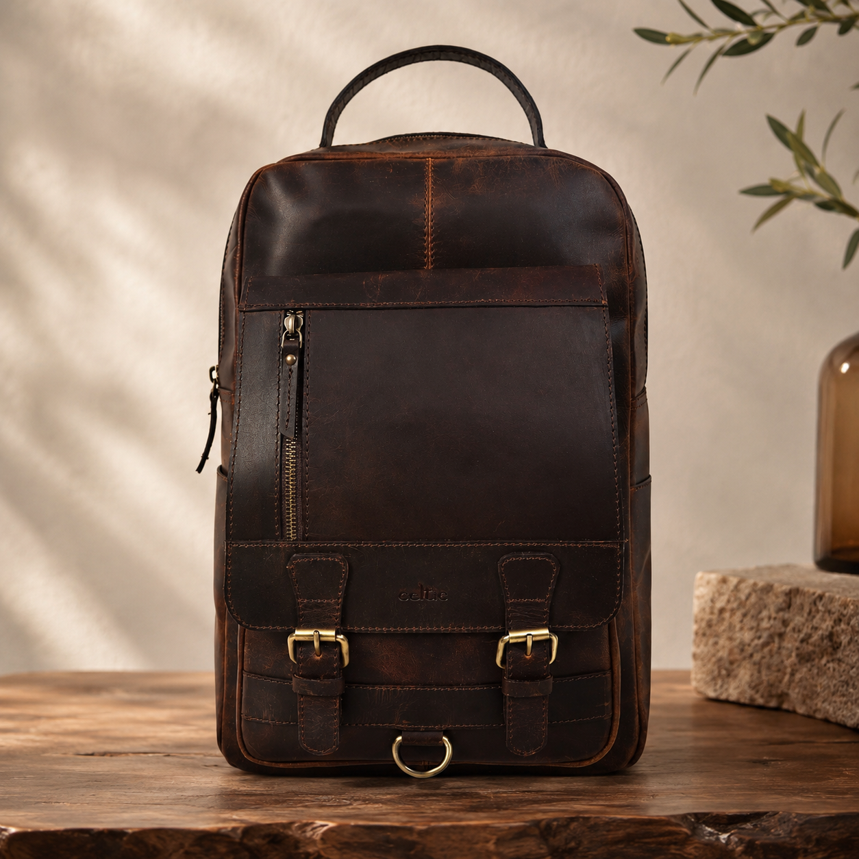 Full-Grain Leather Laptop Backpack – Professional Work Travel Bag