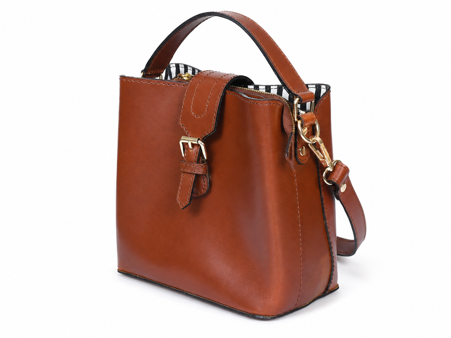 Leather Top Handle Sling Bag – Elegant Shoulder Bag with Gold Hardware