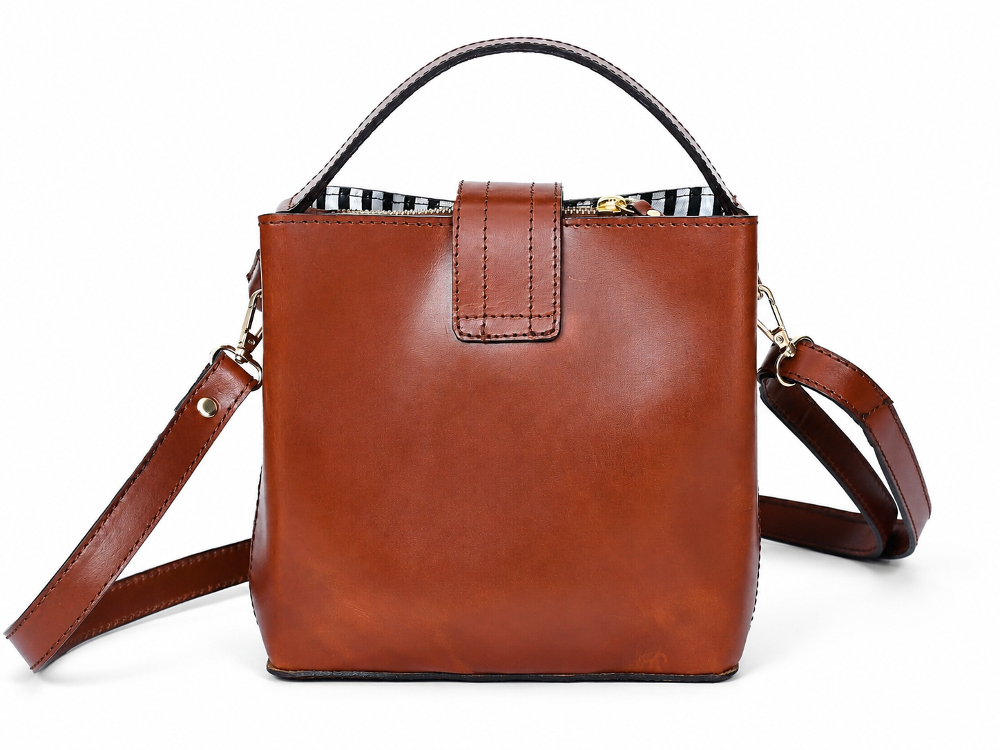 Leather Top Handle Sling Bag – Elegant Shoulder Bag with Gold Hardware