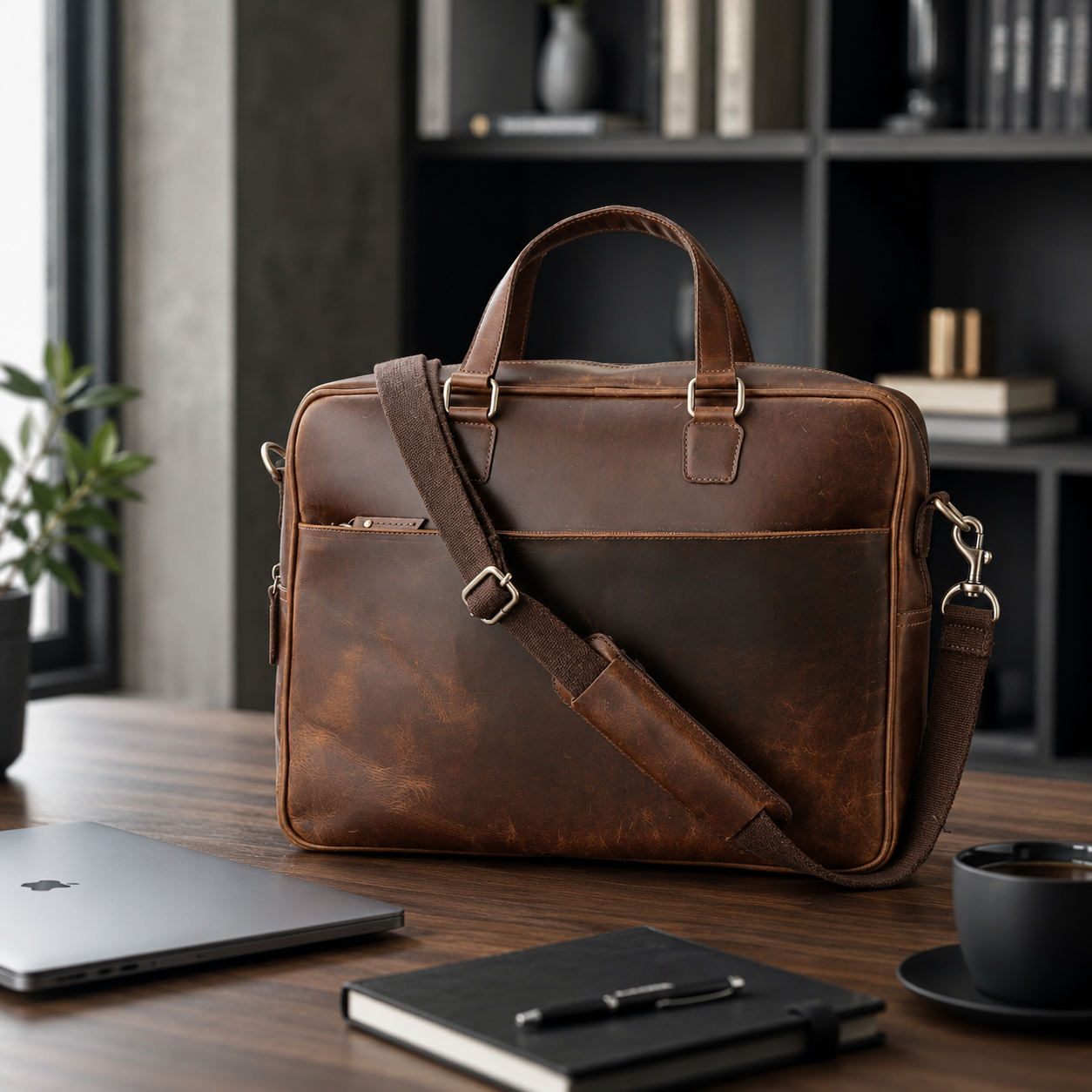 Vintage Leather Briefcase – Professional Laptop Office Travel Bag