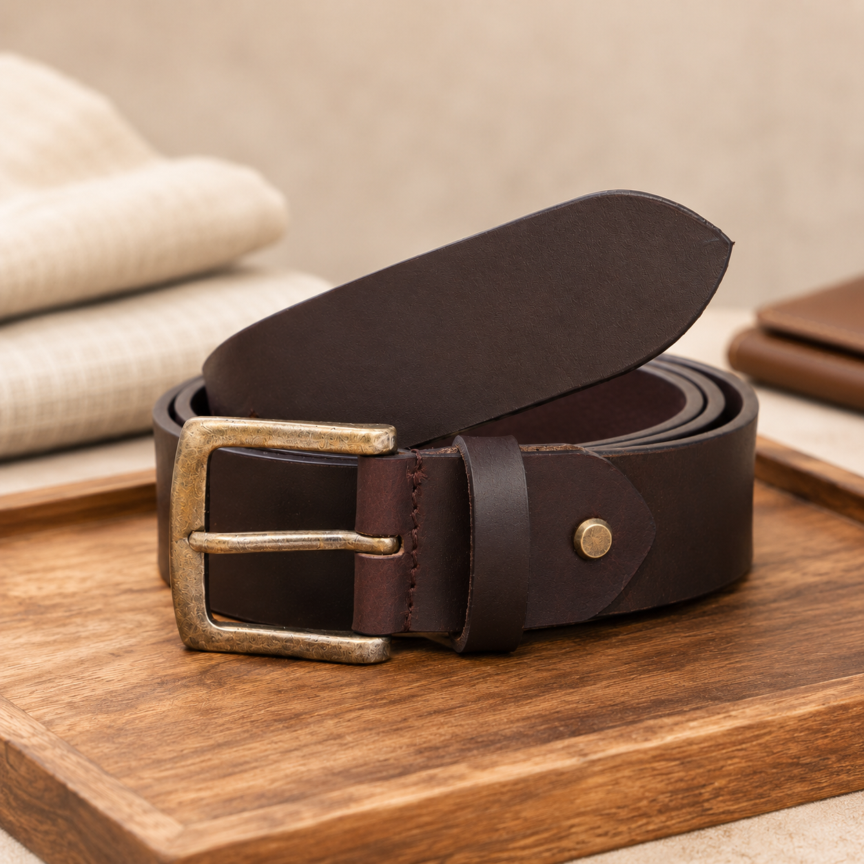 Dark Brown Leather Belt – Antique Buckle Formal Casual Waist Belt