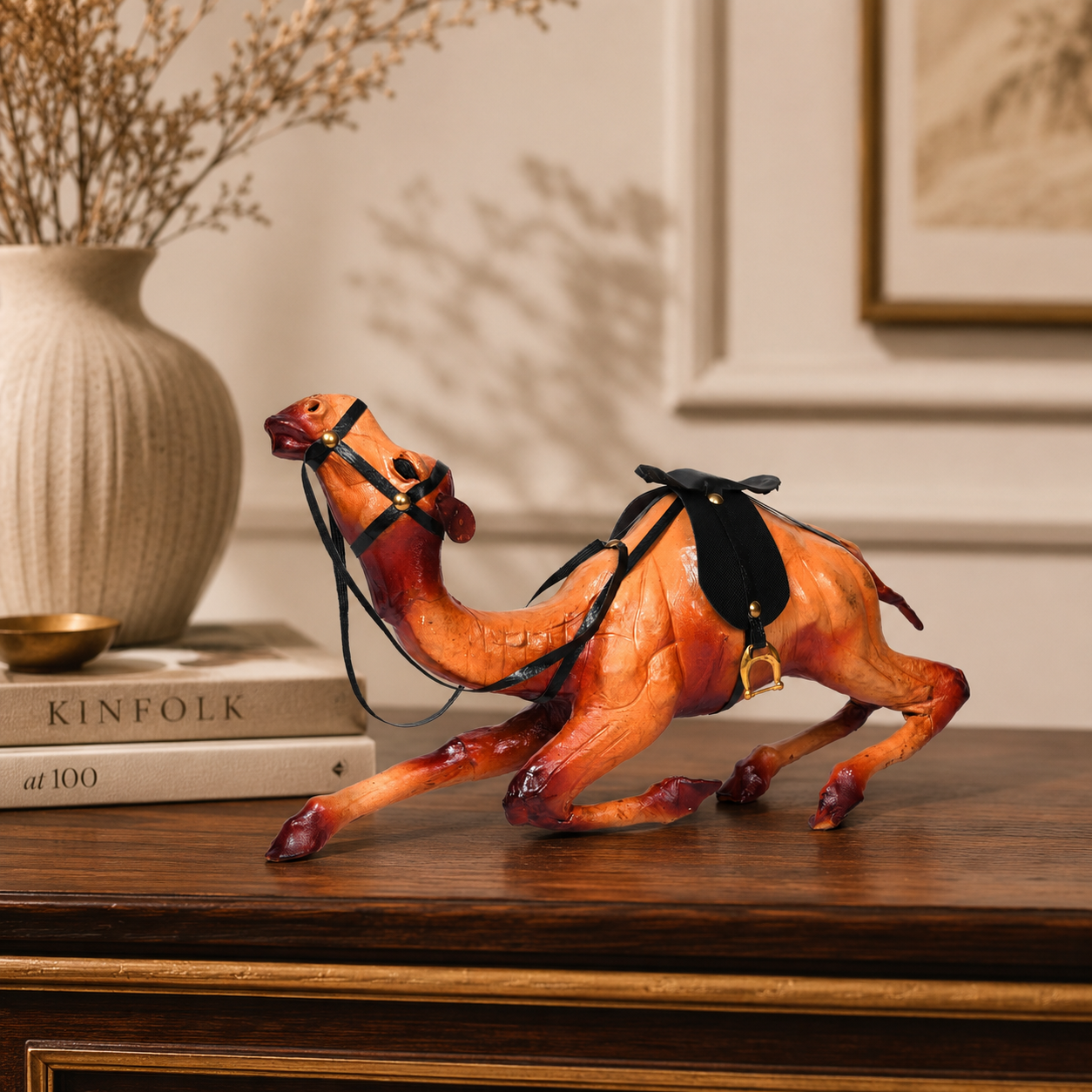 Handcrafted Leather Camel Figurine – Premium Saddle Decor Showpiece