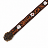 Western Embossed Leather Belt – Floral Brown Waist Belt with Antique Buckle