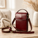 Genuine Leather Phone Crossbody Bag – Compact Burgundy Sling Pouch