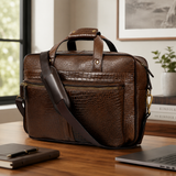 Croc-Embossed Leather Office Bag – Professional Laptop Briefcase