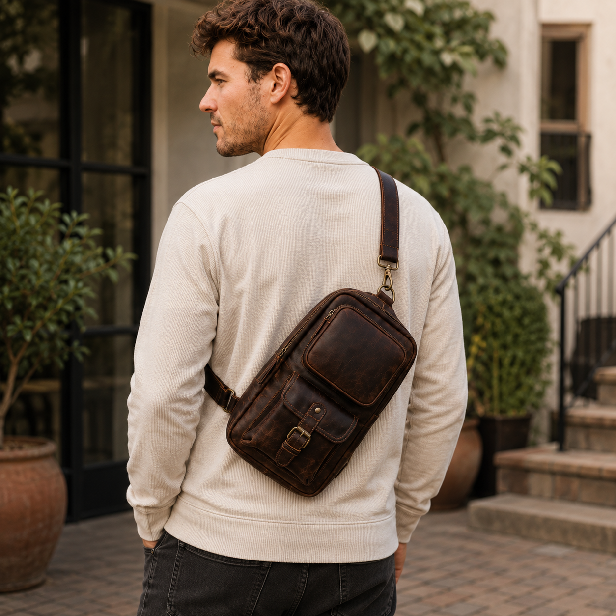 Genuine Leather Crossbody Sling Bag – Vintage Travel Shoulder Bag
