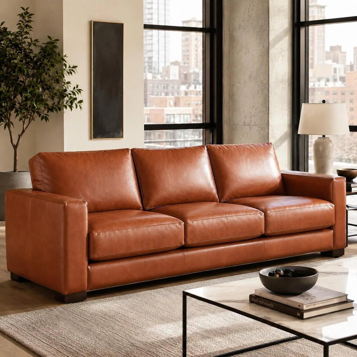 Custom Full-Grain Leather Sofa Cushion Cover – Made-to-Measure Seat Cover