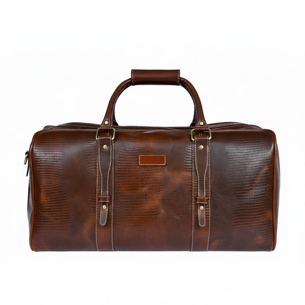 Brown Croc-Textured Leather Duffle Bag – Weekender Travel Bag