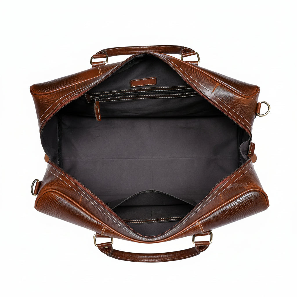 Brown Croc-Textured Leather Duffle Bag – Weekender Travel Bag