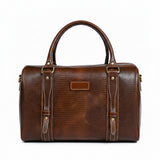 Brown Croc-Textured Leather Duffle Bag – Weekender Travel Bag