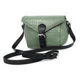 Green Croc-Embossed Leather Crossbody Bag – Sling Bag with Zip Closure