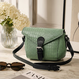 Green Croc-Embossed Leather Crossbody Bag – Sling Bag with Zip Closure