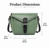 Green Croc-Embossed Leather Crossbody Bag – Sling Bag with Zip Closure