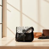 Black Leather Crossbody Bag – Animal Print Flap Sling Purse